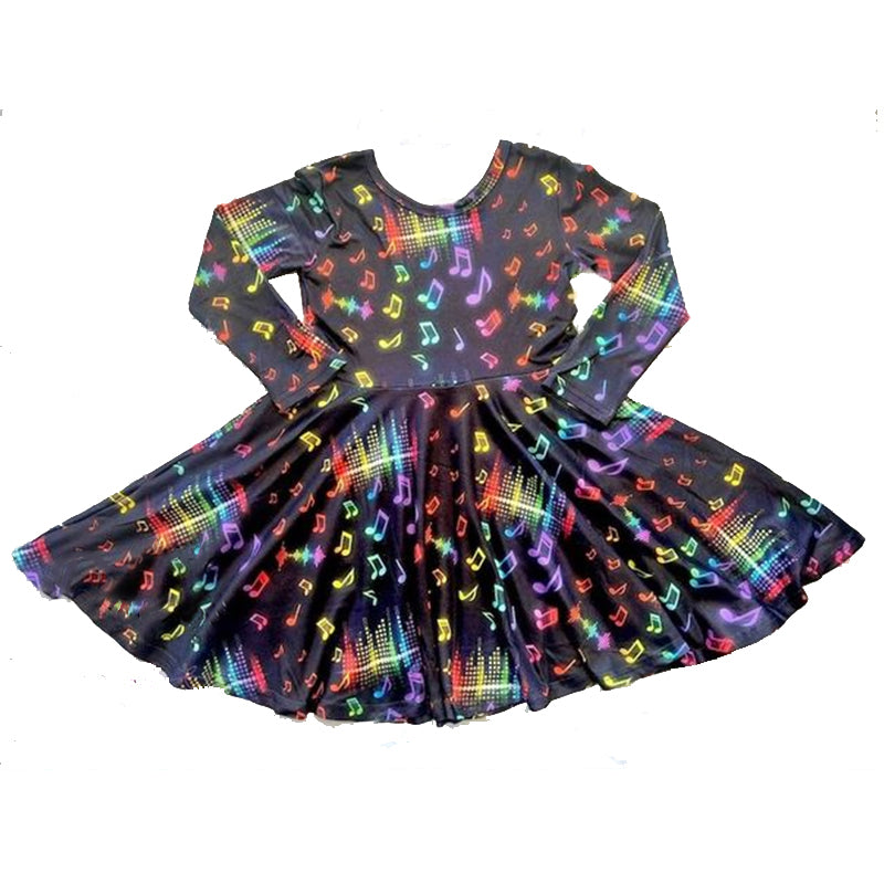 preorder GLD0487 Music Black Long Sleeve Girls Dress