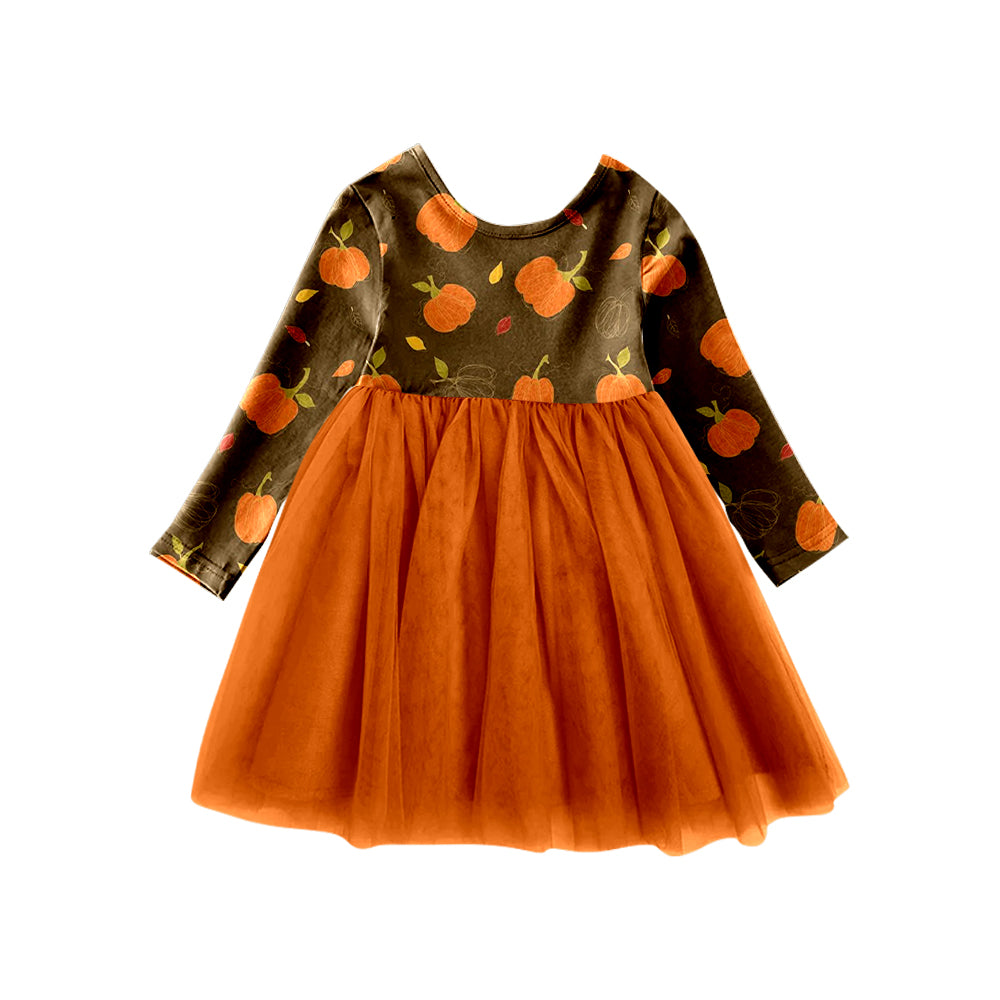 preorder GLD0511 Autumn full pumpkin long sleeve girls orange dress