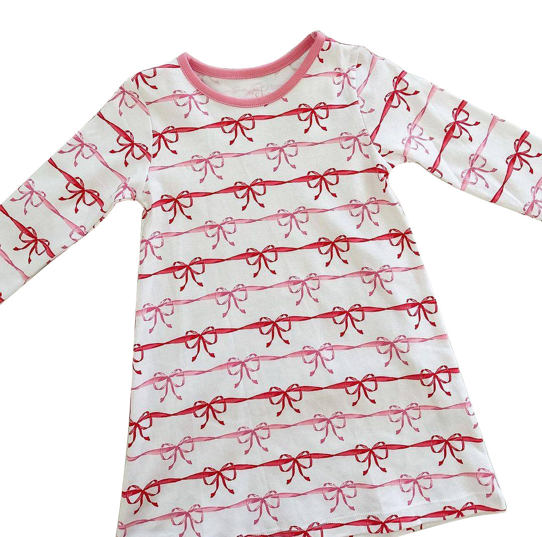 Preorder GLD0615 Christmas pink bows striped long sleeve girls dress
