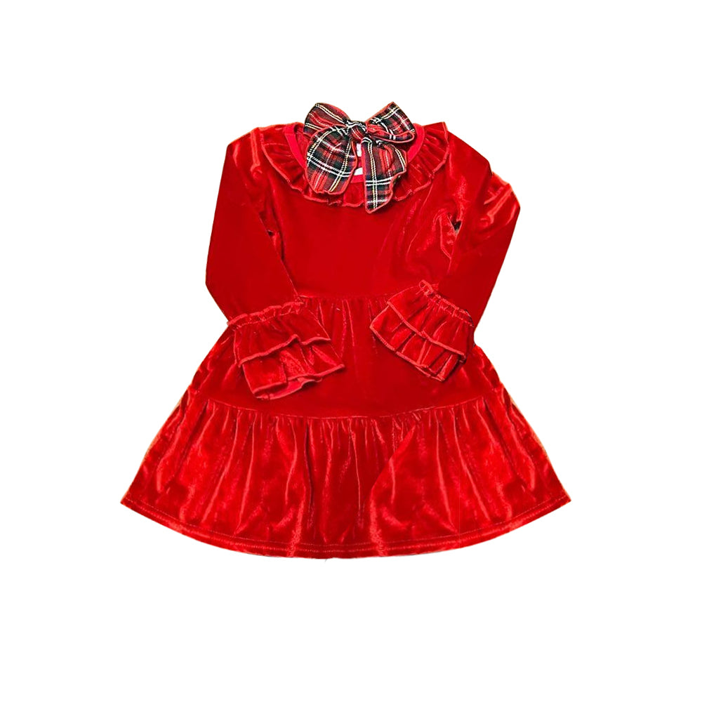Preorder GLD0618 Christmas red velvet long sleeve girls dress