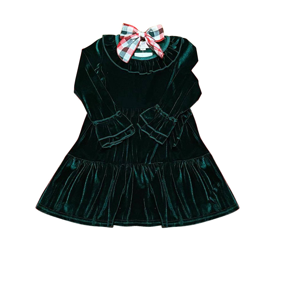 Preorder GLD0619 Christmas black velvet long sleeve girls dress