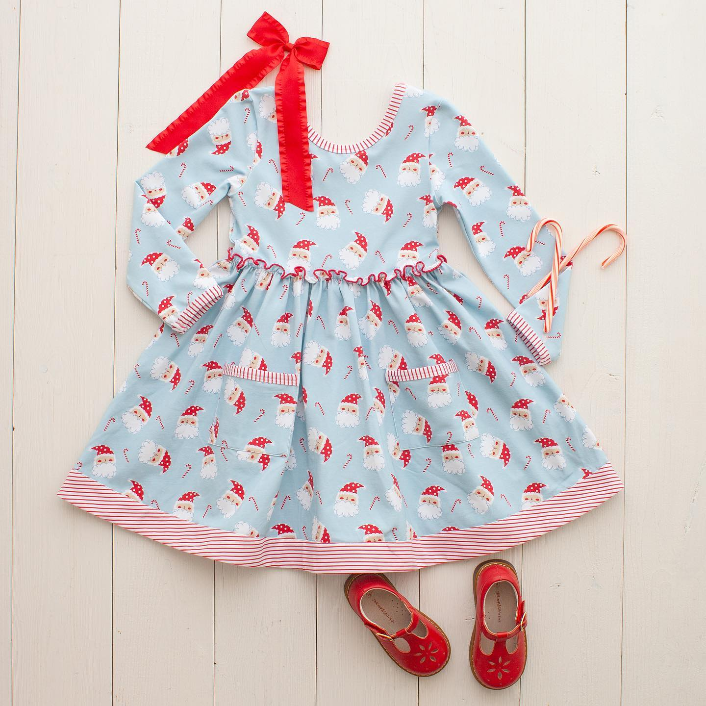 Preorder GLD0630 Christmas Santa blue long sleeve girls dress