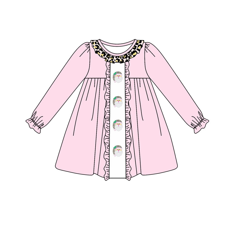 Preorder GLD0633 Christmas Santa pink long sleeve girls dress