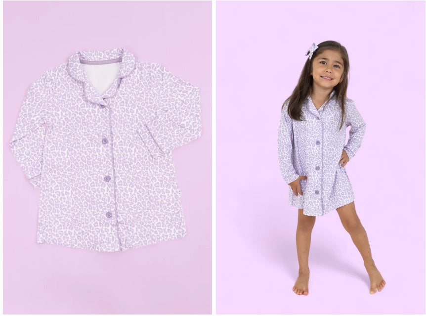 Preorder GLD0680 purple leopard long sleeve girls gown dress