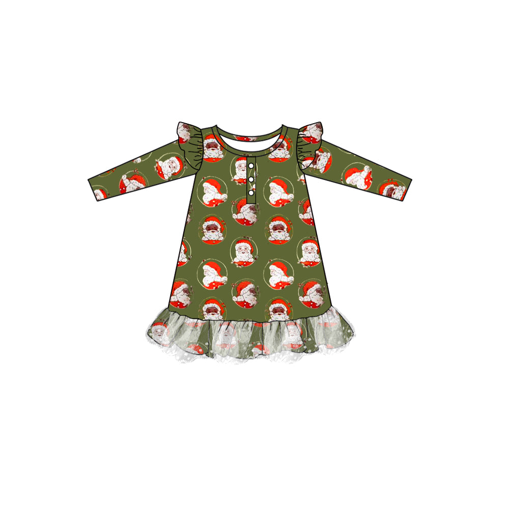 Preorder GLD0707 Christmas Santa dark green long sleeve girls dress