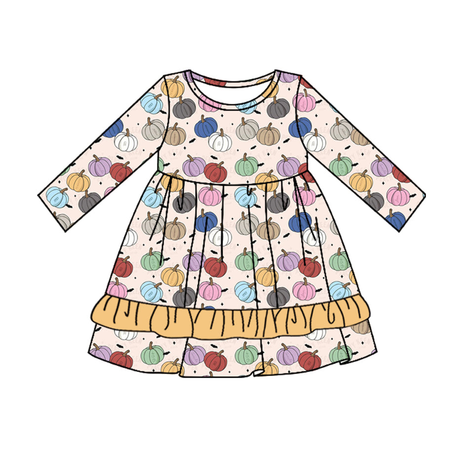 Preorder GLD0708 colorful pumpkin long sleeve girls dress