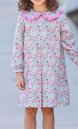 Preorder GLD0712 colorful flowers floral long slevee grils dress