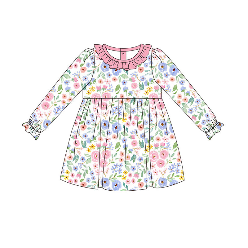Preorder GLD0759 colorful flowers long sleeve girls dress
