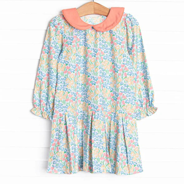 Preorder GLD0803 colorful flowers floral long sleeve girls dress