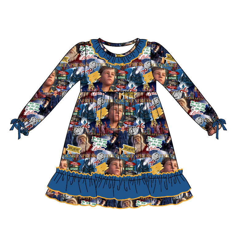 Preorder GLD0806 Christmas little boy blue long sleeve girls dress