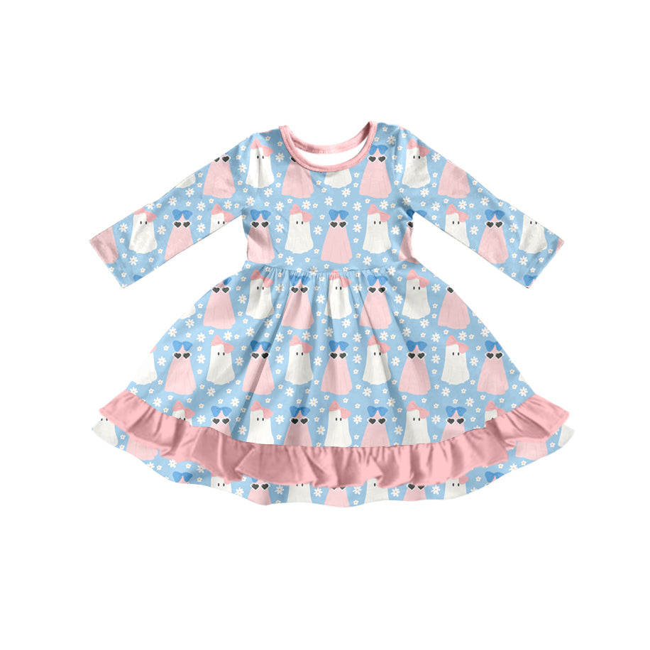 Preorder GLD0816 Halloween pink spooky blue long sleeve girls dress