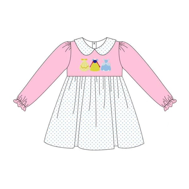 Preorder GLD0847 cartoon princess dot pink long sleeve girls dress