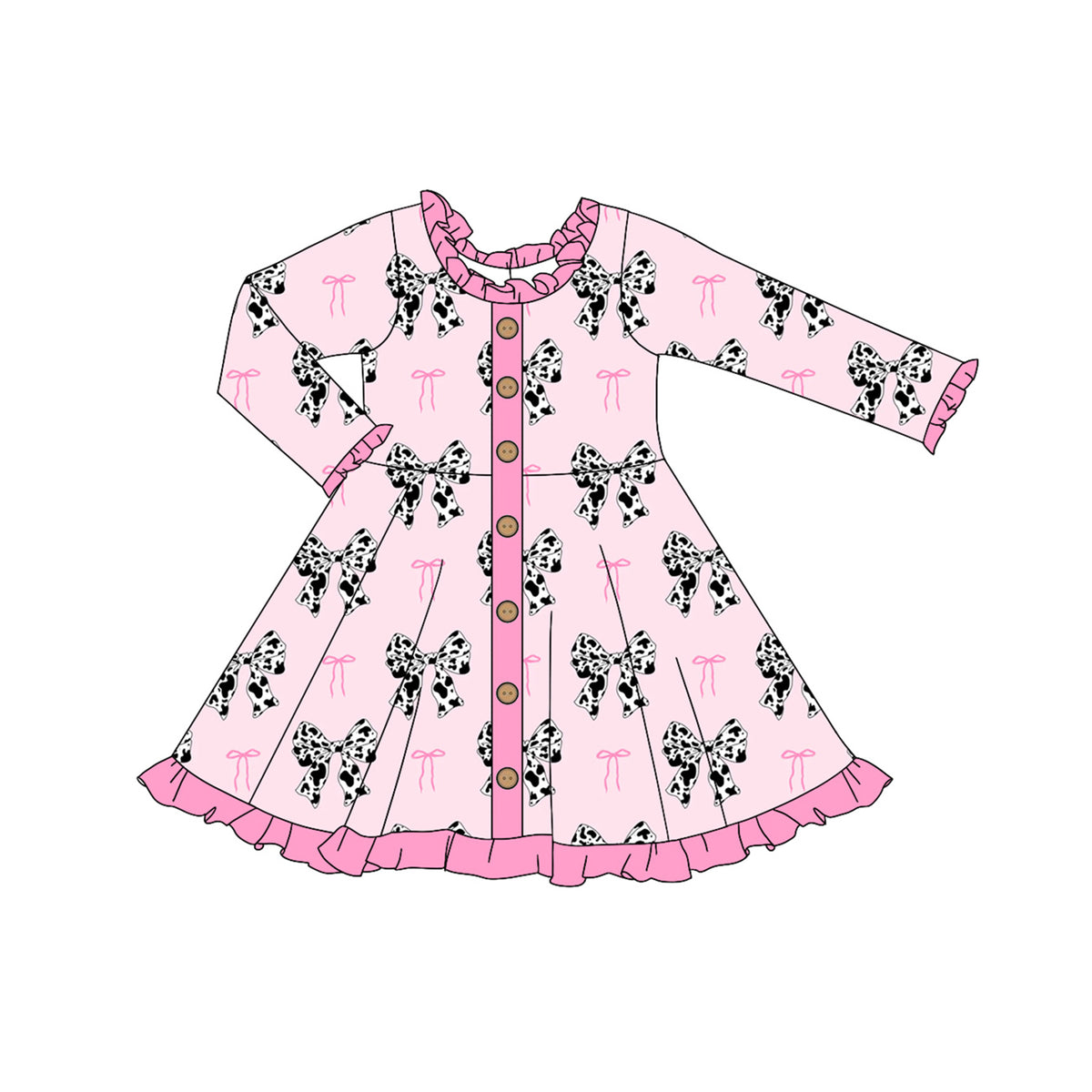 Preorder GLD0912 cow print bows pink long sleeve girls dress girls gown