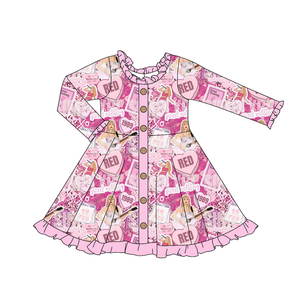 Preorder GLD0916 Taylor country singer 1989 red heart hot pink long sleeve girls dress