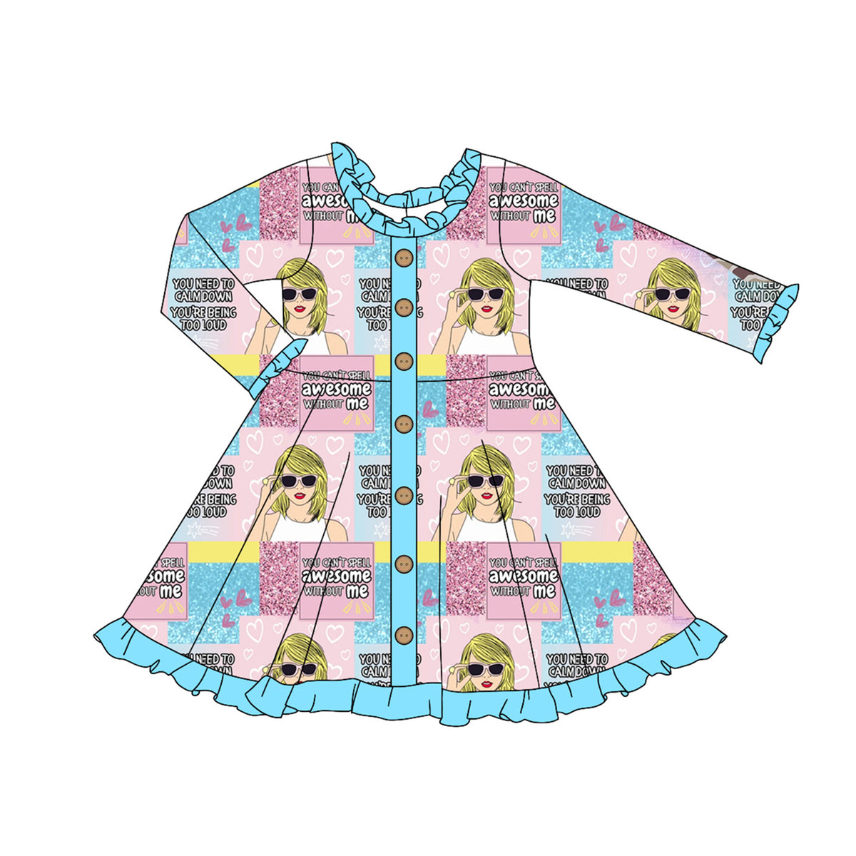 Preorder GLD0917 Taylor country singer awesome blue long sleeve girls dress