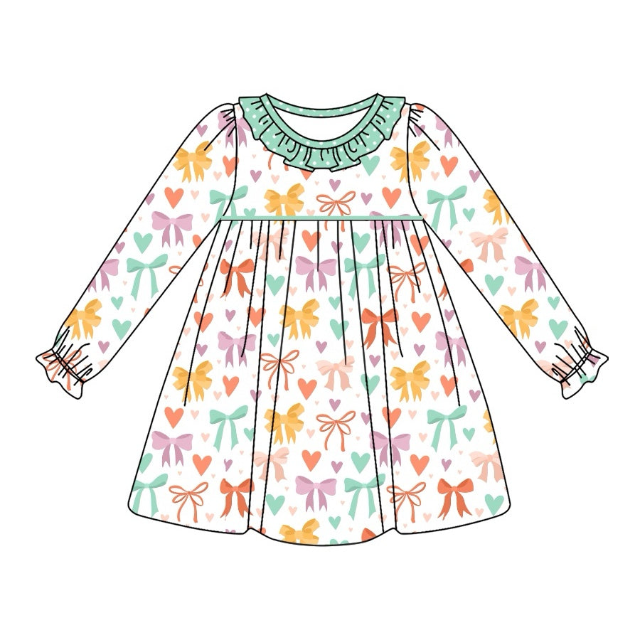 Preorder GLD0957 colorful bows heart long sleeve girls dress