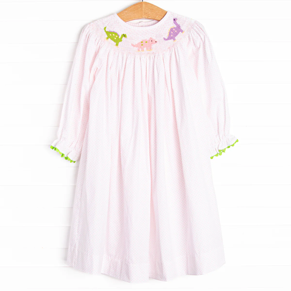 preorder GLD1023 colorful dinosaur pink long sleeve girls dress