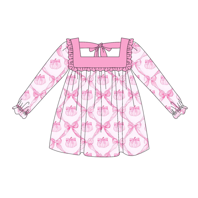 preorder GLD1052 on October we wear pink pumpkin bows long sleeve girls dress