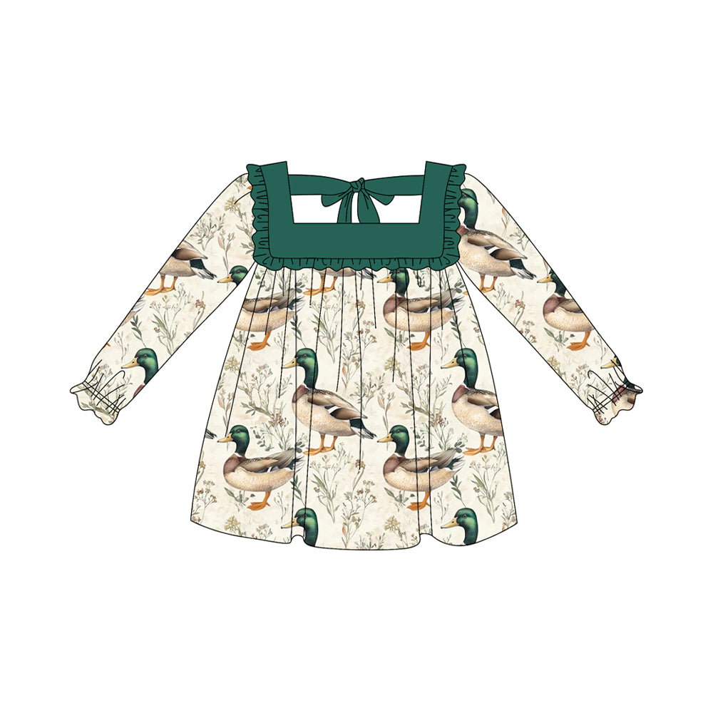 preorder GLD1057 hunting mallard duck green long sleeve girls dress