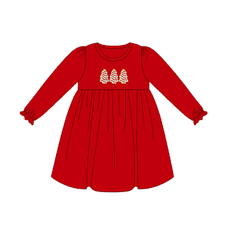 preorder GLD1089 Christmas tree season red long sleeve girls dress
