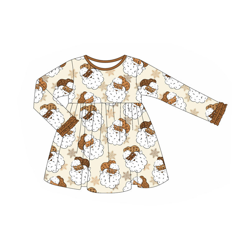 preorder GLD1122 Christmas Santa brown long sleeve girls dress