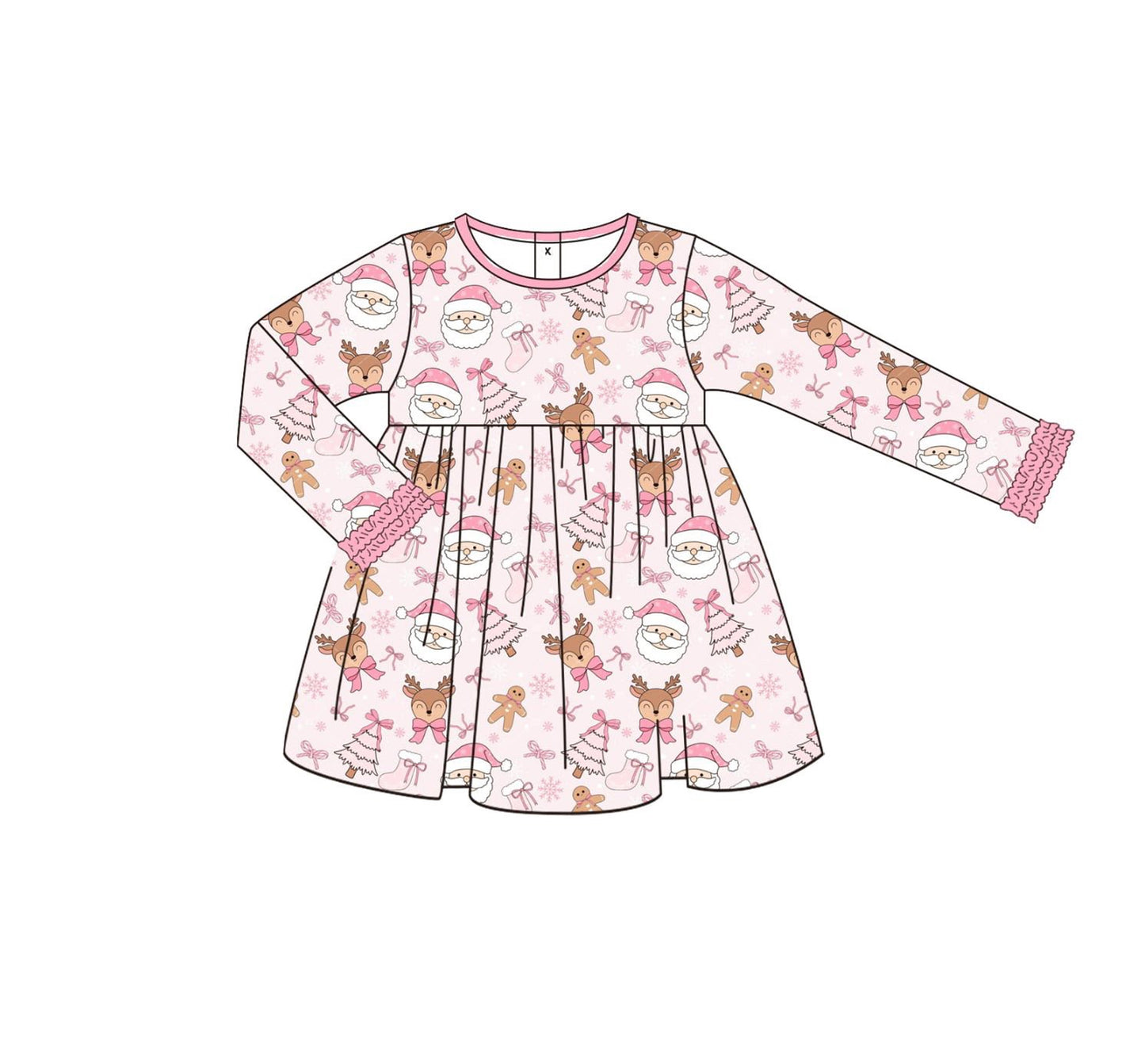 preorder GLD1131 Christmas Santa tree deer pink long sleeve girls dress