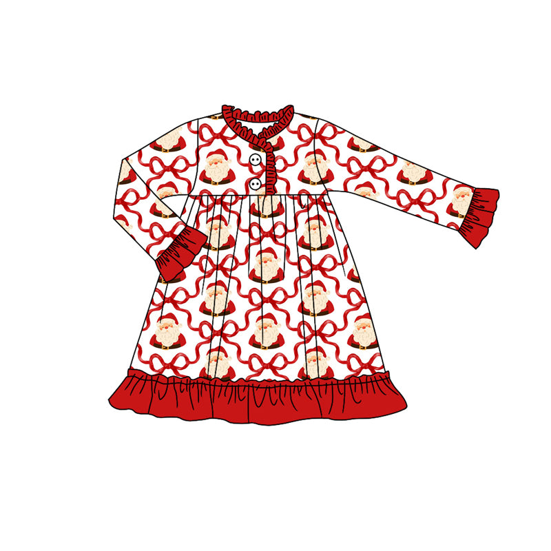 preorder GLD1160 Christmas Santa red bows long sleeve girls dress
