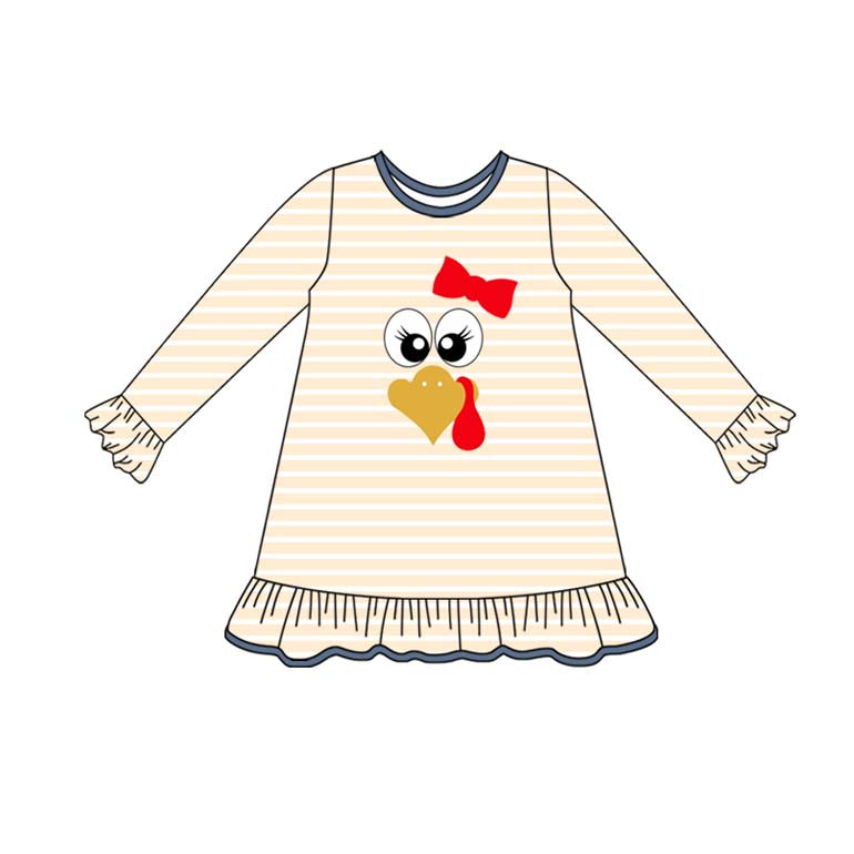 preorder GLD1198 Thanksgiving turkey striped long sleeve girls dress
