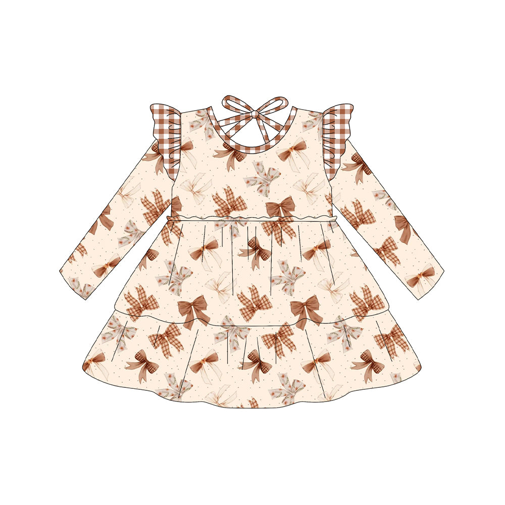 preorder GLD1210 orange flowers bows long sleeve girls dress