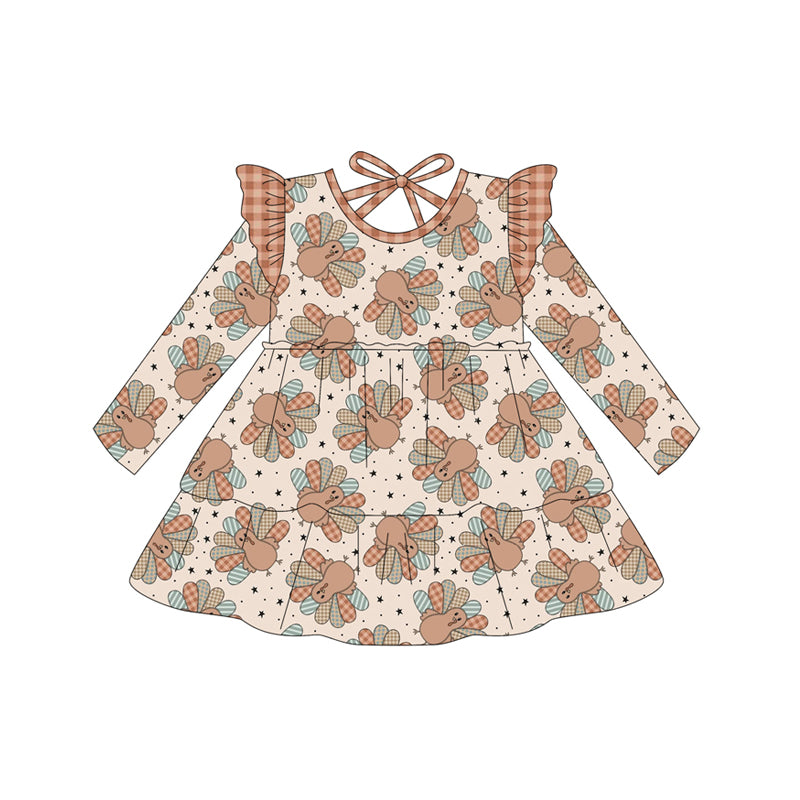 preorder GLD1217 Thankgiving turkey long sleeve girls dress