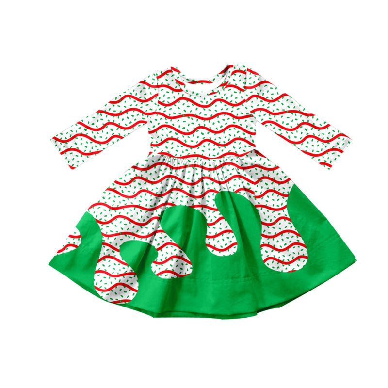 preorder GLD1259 Christmas green dot red striped long sleeve girls dress