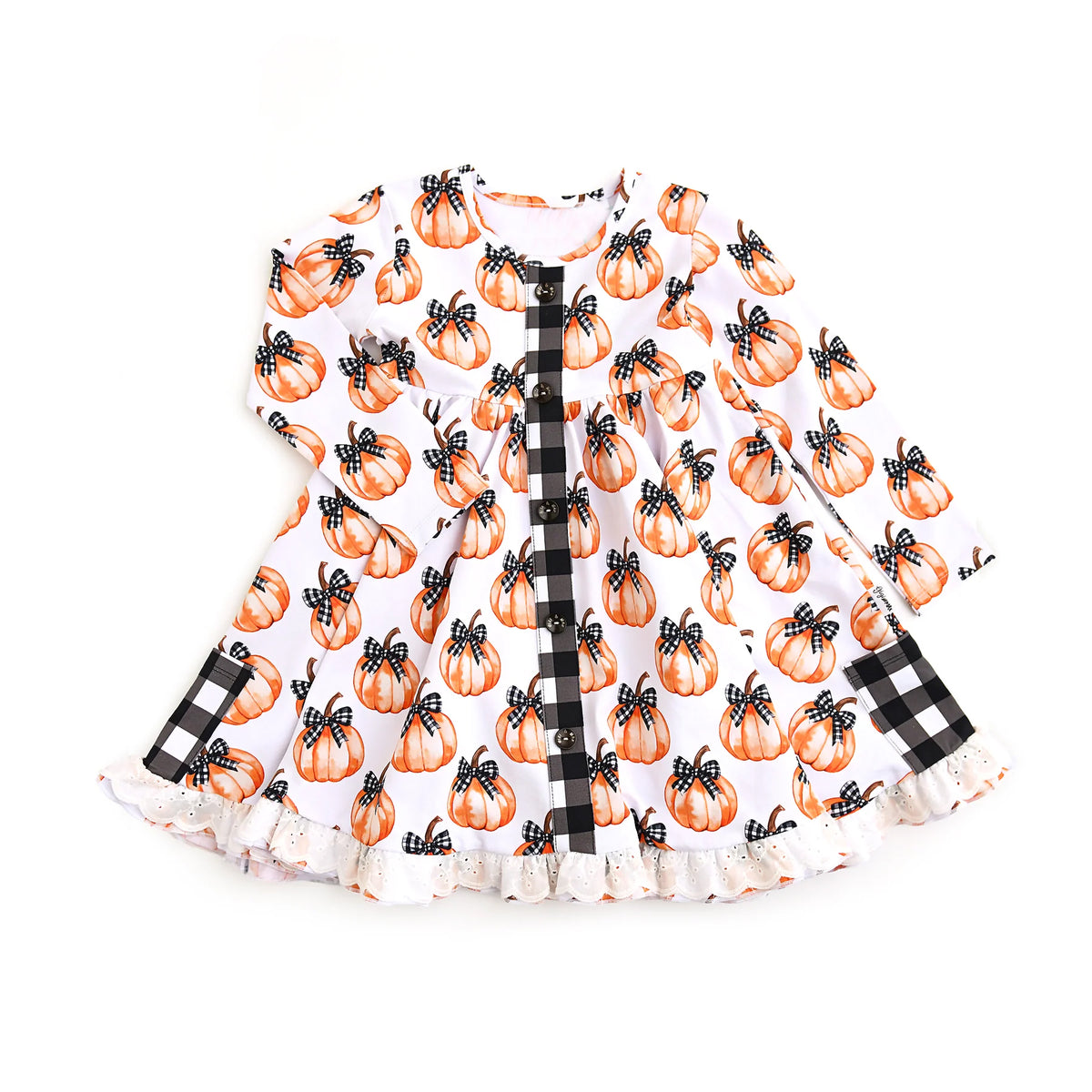 preorder GLD1266 bows pumpkin long sleeve girls dress