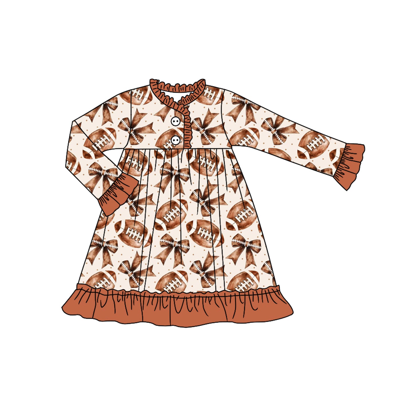 preorder GLD1267 football item bows brown long sleeve girls dress
