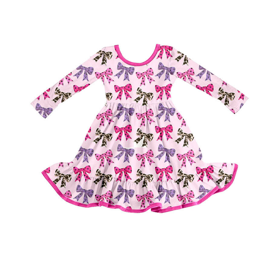 preorder GLD1275 Western howdy coquette bows hot pink long sleeve girls dress