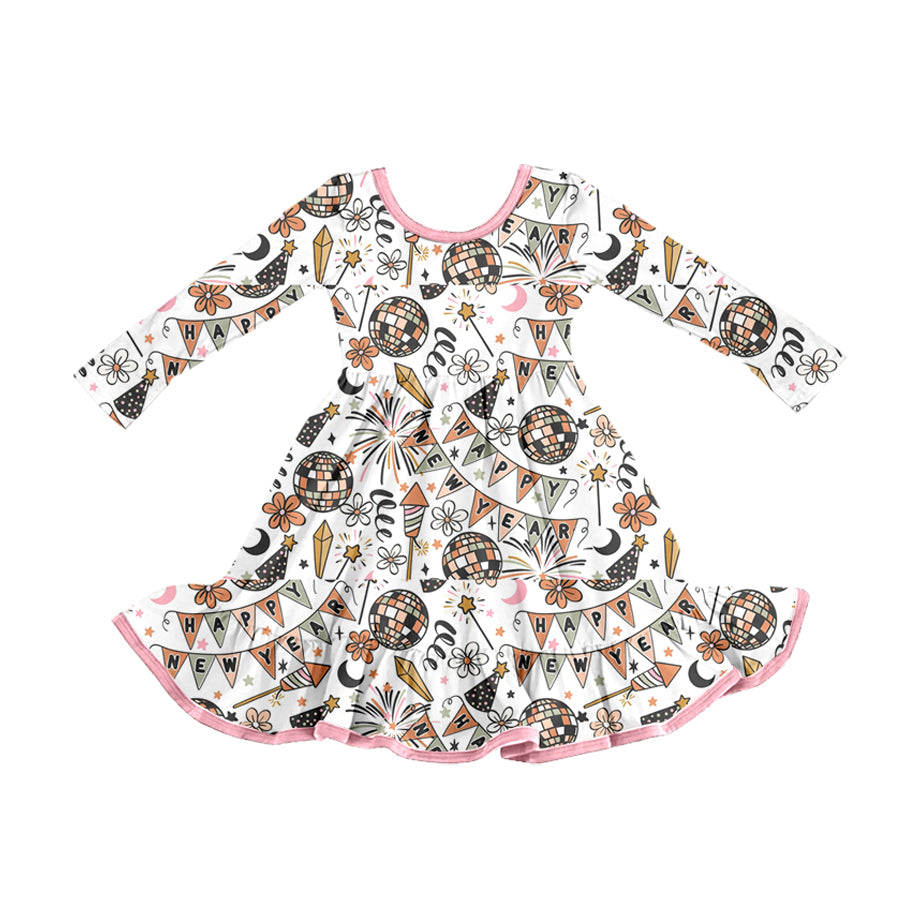 preorder GLD1282 happy new year light pink long sleeve girls dress
