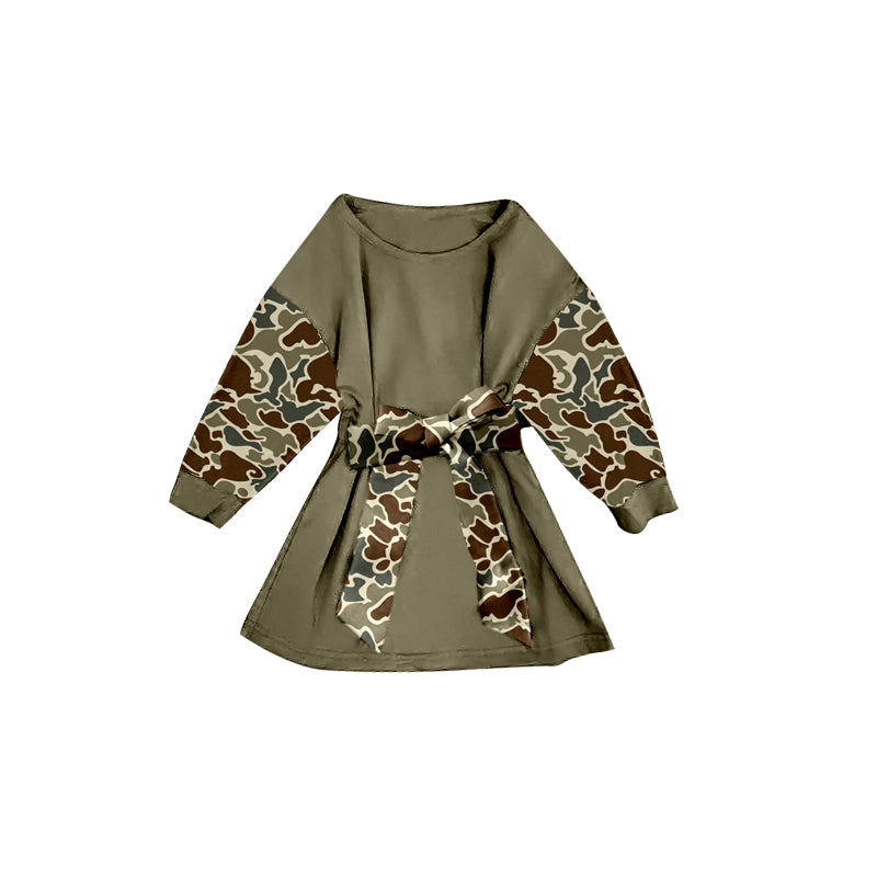 preorder GLD1303 dark green camo long sleeve girls dress