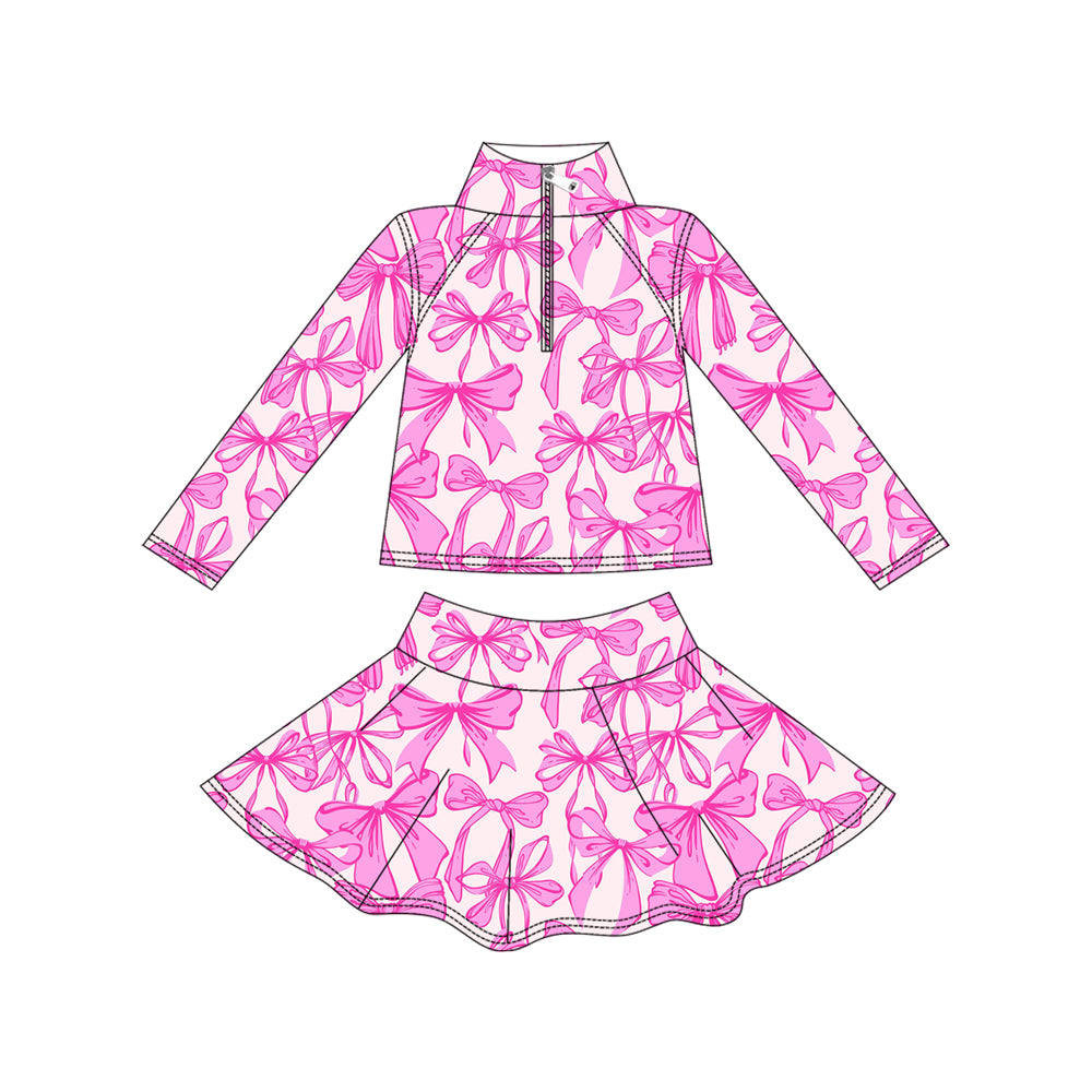 preorder GLD1315 yoga hot pink bows zipper long sleeve skorts girls set