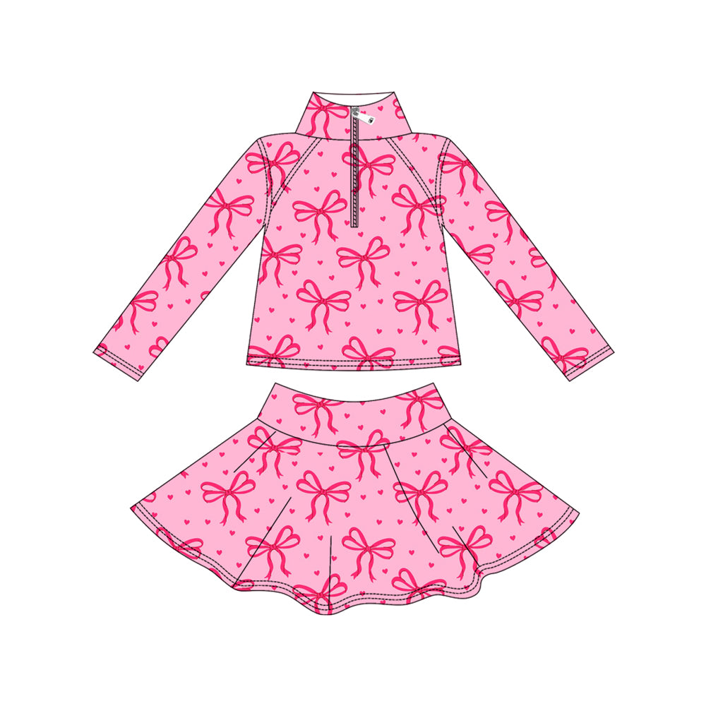 preorder GLD1316 yoga pink bows heart zipper long sleeve skorts girls set