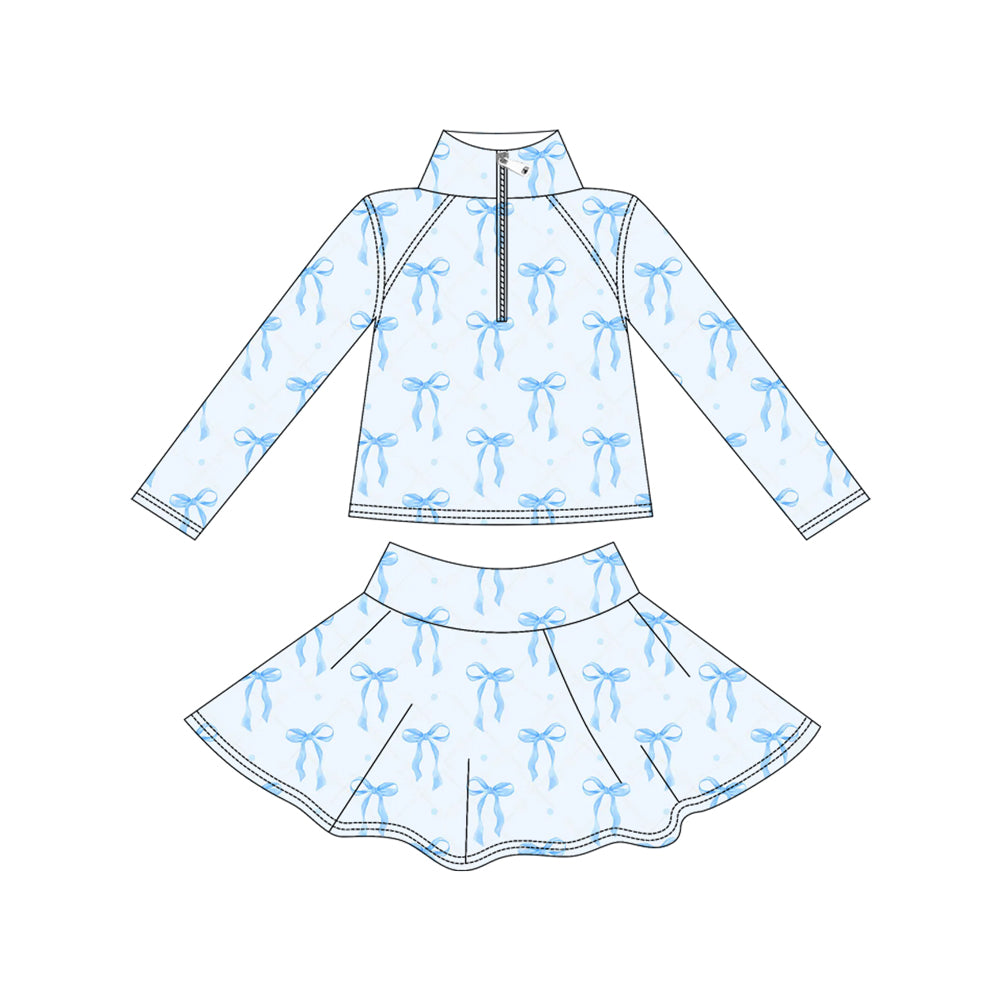 preorder GLD1318 yoga blue bows zipper long sleeve skorts girls set
