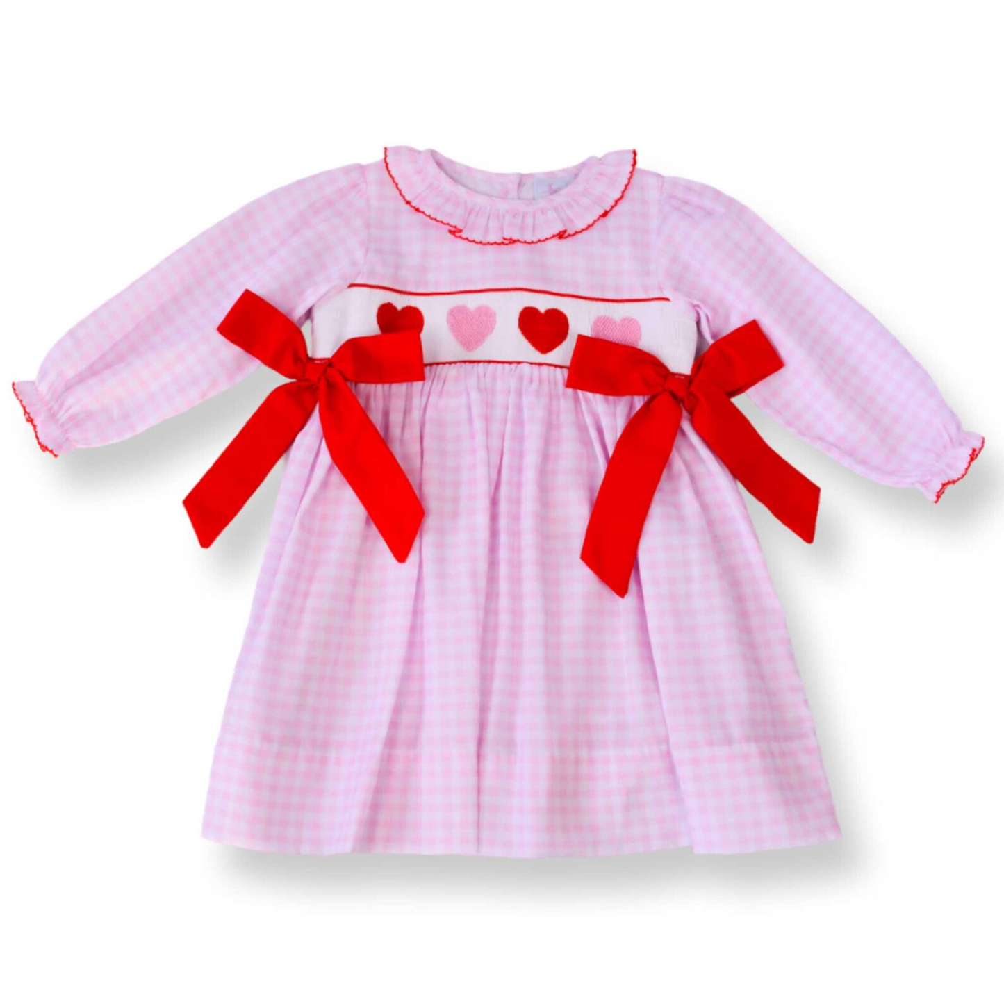 preorder GLD1329 Valentine's Day heart pink bows long sleeve girls dress