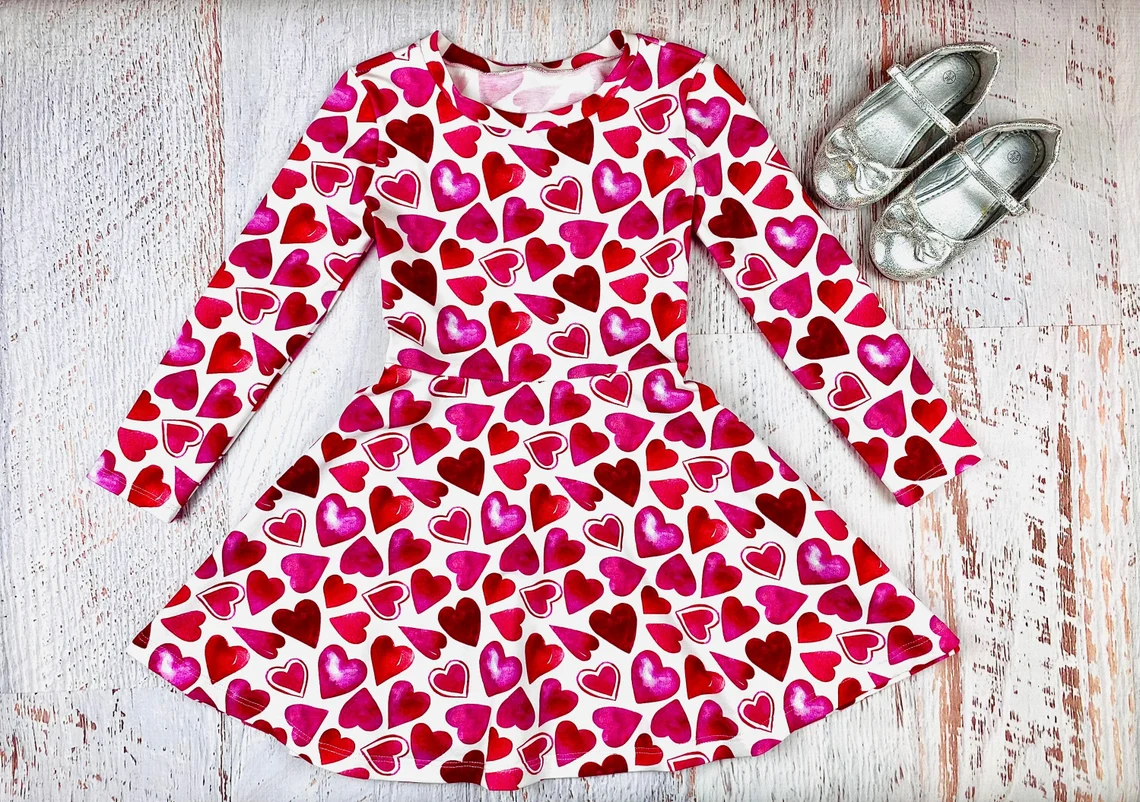 preorder GSD1378 Valentine's Day heart red long sleeve girls dress