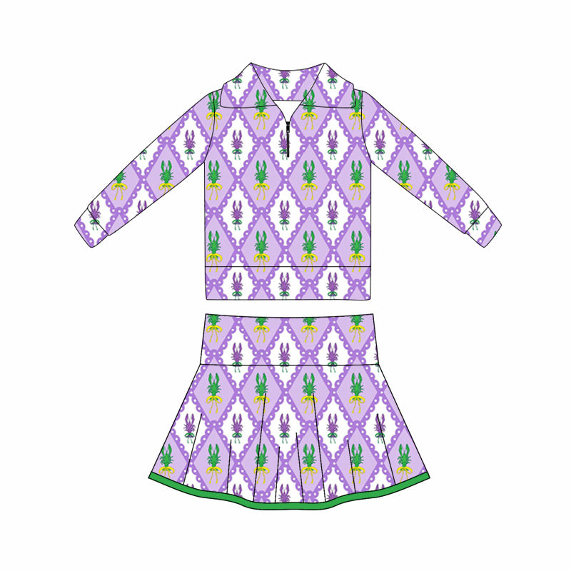 preorder GLD1399 yoga Mardi Gras zipper long sleeve skorts skirt girls set