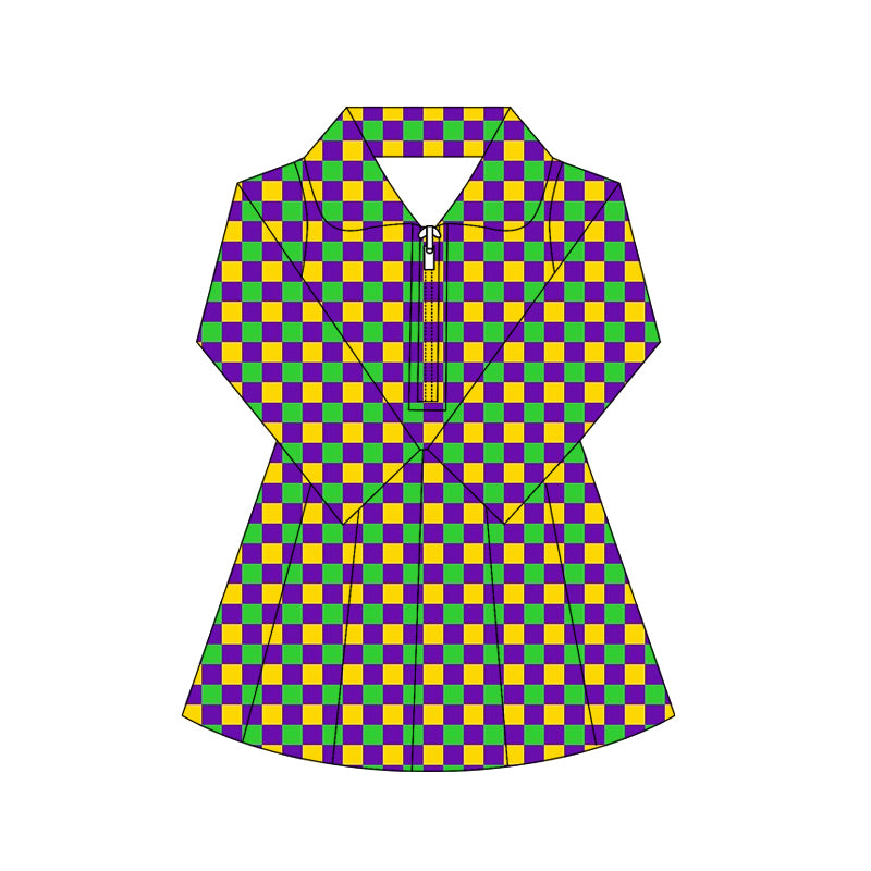 preorder GLD1407 yoga Mardi Gras zipper skorts long sleeve girls dress