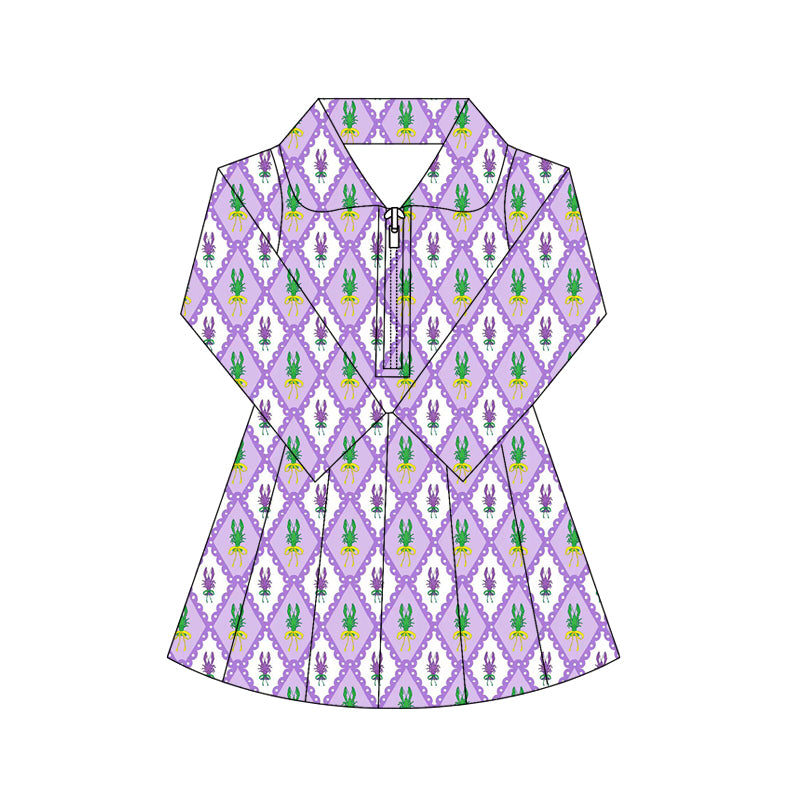 preorder GLD1409 yoga Mardi Gras zipper skorts long sleeve girls dress