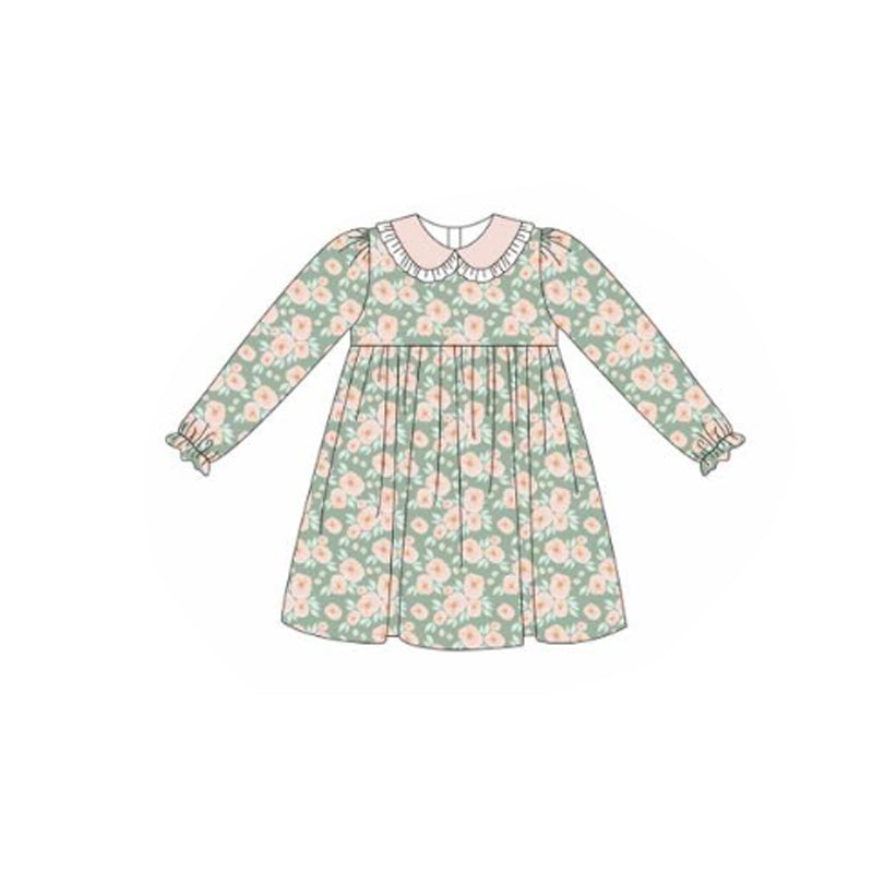 preorder GLD1421 pink flowers floral long sleeve girls dress