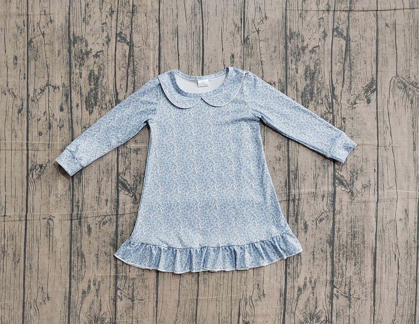 preorder Samples GLD1424 blue flowers floral long sleeve girls dress