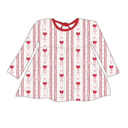 preorder GLD1429 Valentine's Day Red Heart Bows Long Sleeve Girls Dress
