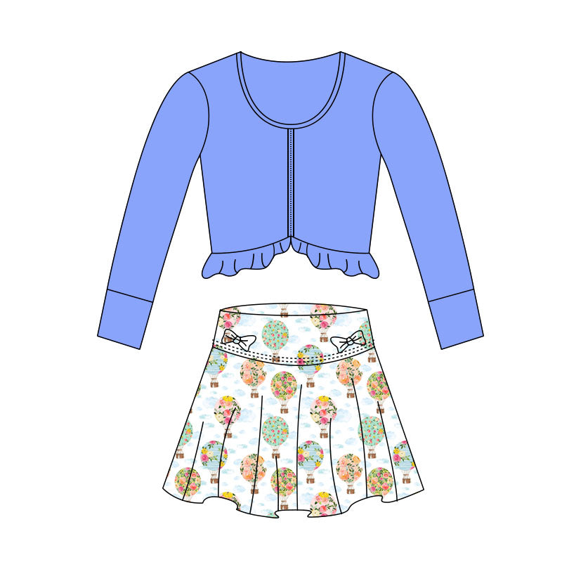 preorder GLD1464 Yoga Blue Zipper Long Sleeve Skorts Skirts Girls Set