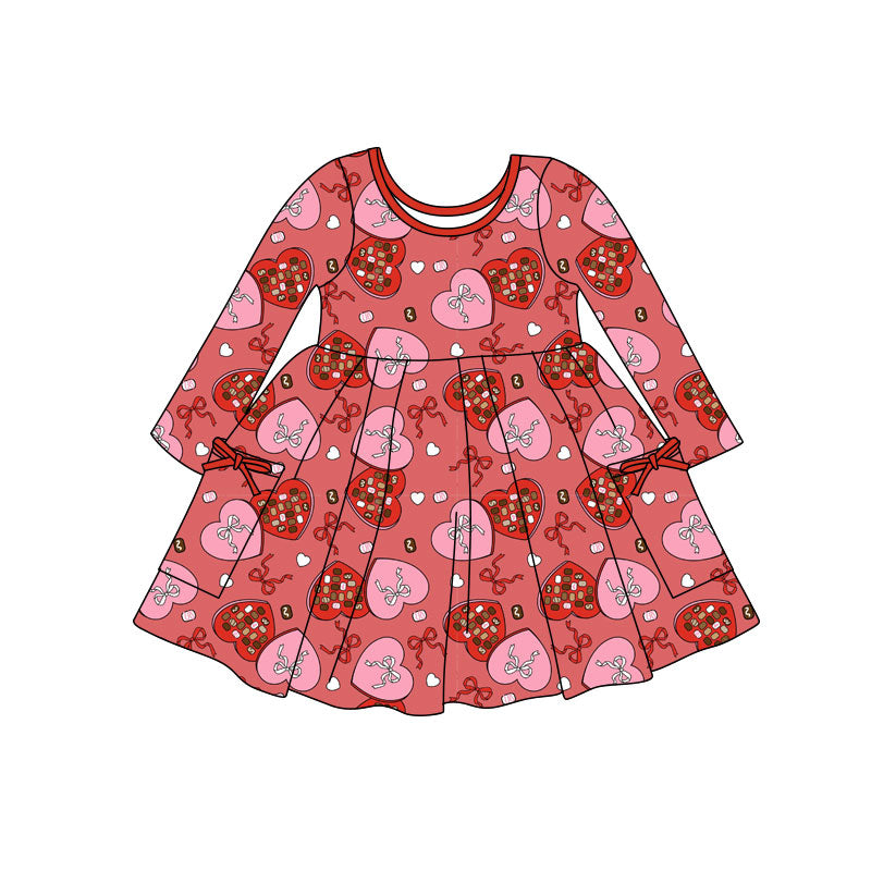 preorder GLD1488 Valentine's Day Heart Red Long Sleeve Girls Dress