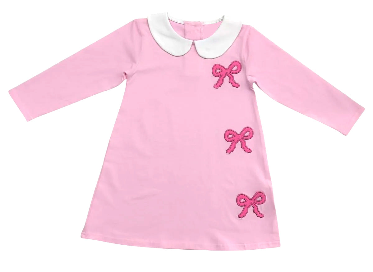 preorder GLD1494 Hot Pink Bows Pink Long Sleeve Girls Dress